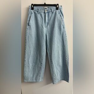 MEIER.Q High Waisted Barrel Leg Jean Sz L Light Wash Relaxed Cotton Minimalist